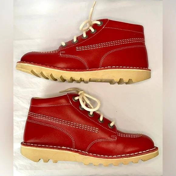 KICKERS Ankle Boots UK 4 Kick-Hi Red Leather with Box/90s/Mod/80s/Casual/Classic - Picture 6 of 14